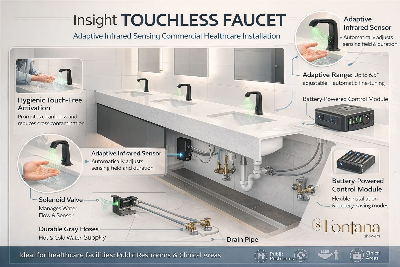 Kohler Insight touchless faucet adaptive infrared sensing commercial healthcare installation