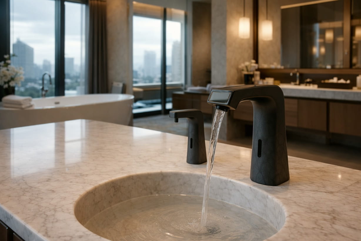 Touchless faucet internal electronic solenoid valve system engineering diagram modern plumbing technology