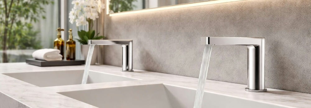 Touchless faucet infrared sensor module engineering commercial restroom installation stainless steel infrastructure