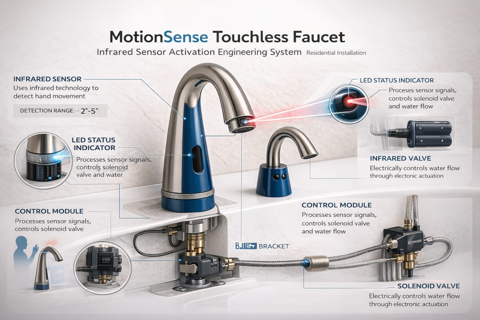 MOEN MotionSense touchless faucet infrared sensor activation engineering system residential installation