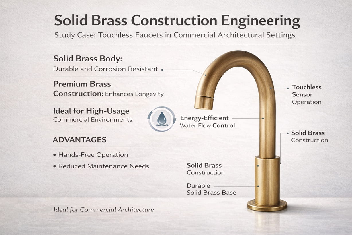 Solid brass touchless faucet internal construction corrosion resistant plumbing engineering