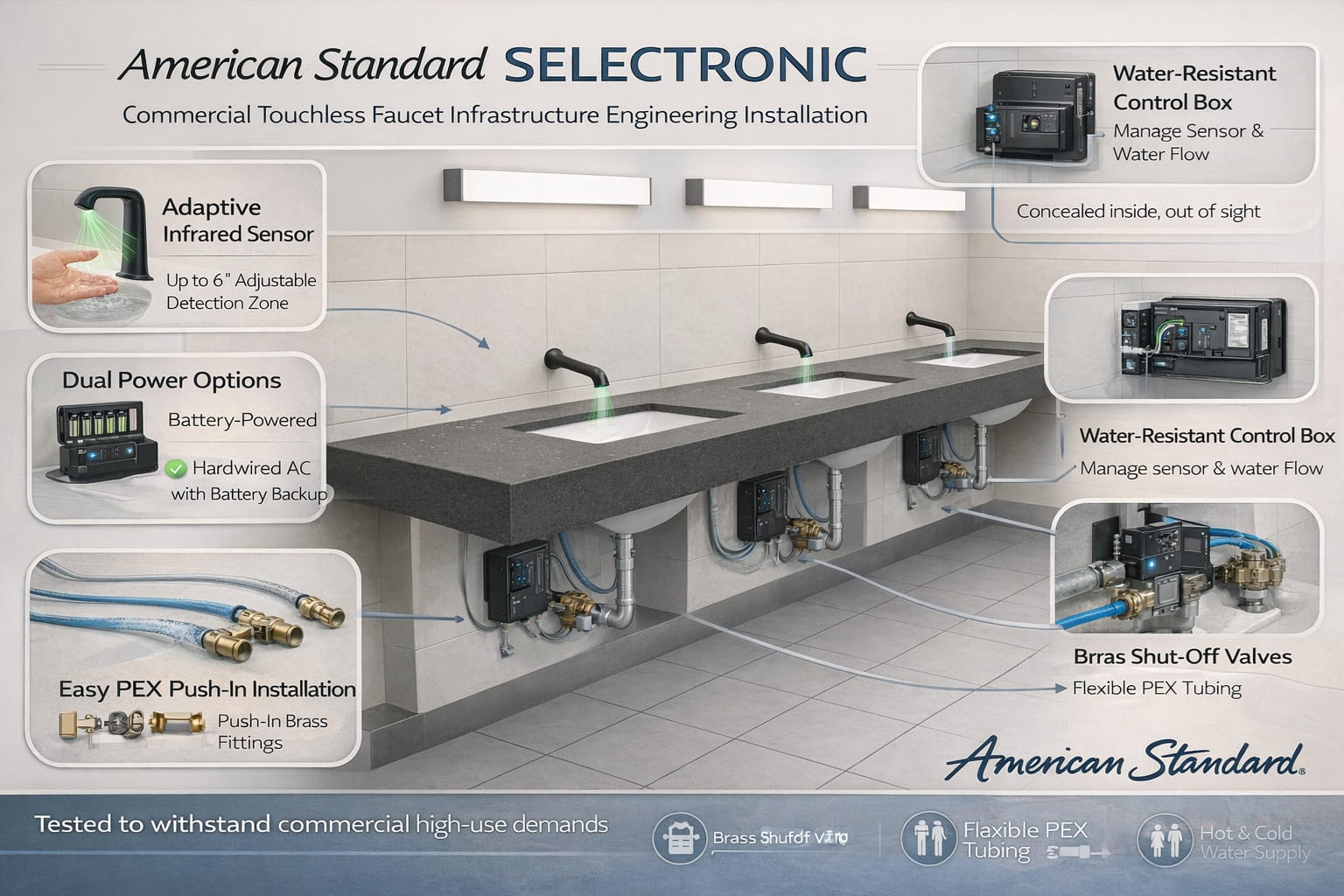 American Standard Selectronic commercial touchless faucet infrastructure engineering installation