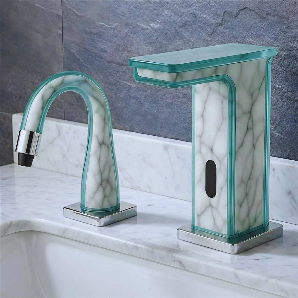 Close-up of Fontana-style commercial touchless faucet sensor at a healthcare sink