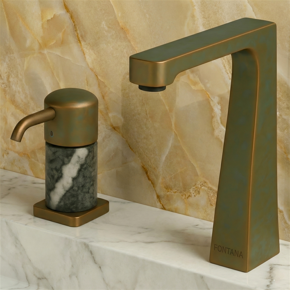 Public restroom sink bank in a healthcare or government building with sensor-based faucets