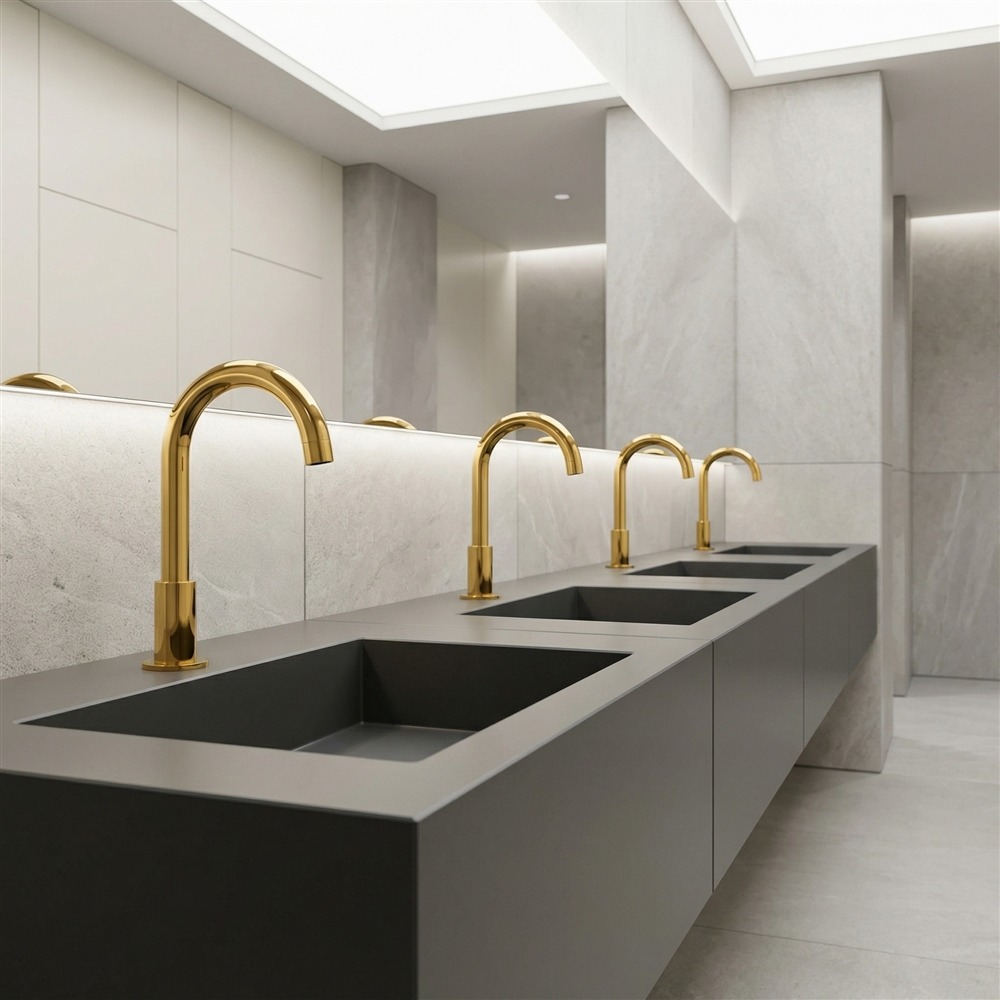 Fontana antique brass automatic faucet for hospitality restroom specification
