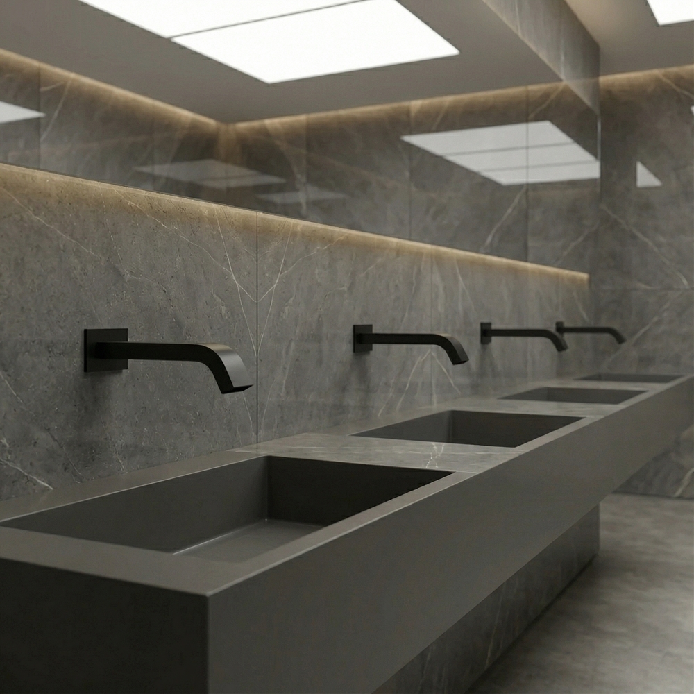 Brushed nickel sensor faucet for healthcare restroom specifications and durable commercial use